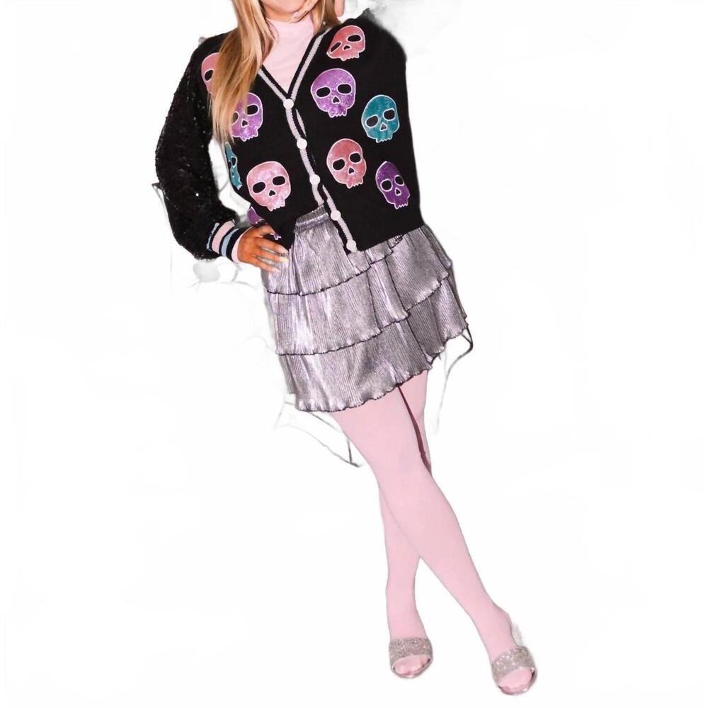 NEW GRACE + EMMA glitter skulls cardigan in black